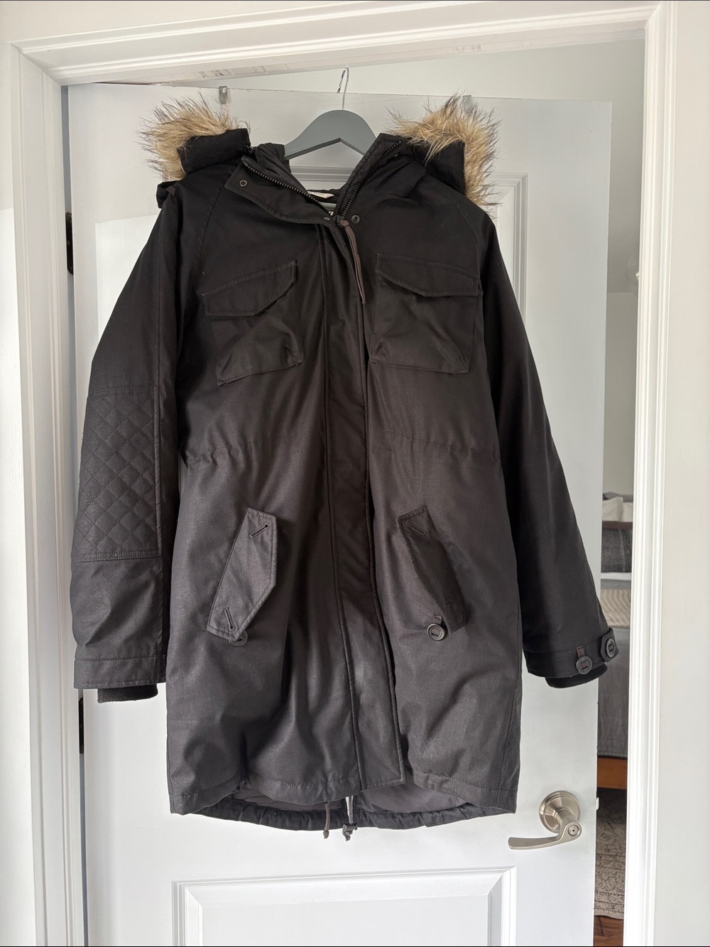 Aritzia Community Paradigm Black  Parka with Faux-Fur Trimmed Hood